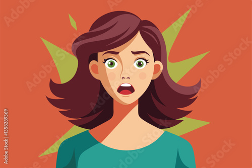 A woman with flowing hair displays shock and surprise, highlighting her intense emotions vividly, Woman with mood,