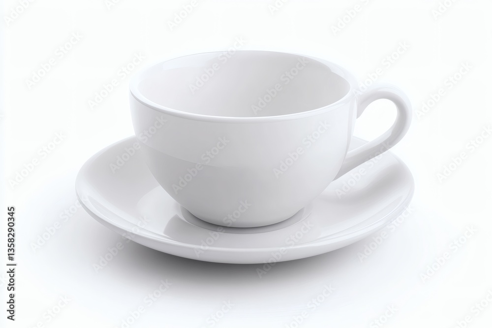 Simple elegance: A pristine white teacup and saucer on a clear background Simple elegance: A pristine white teacup and saucer on a clear background