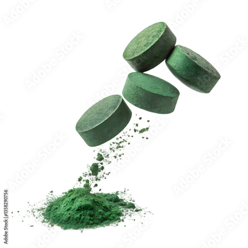 Green Supplement Pills isolated on transparent background