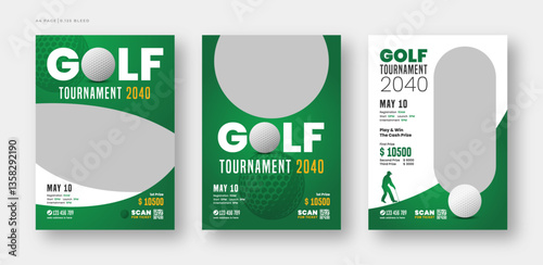 Golf tournament flyer or poster template, annual sports tournament event golf leaflet design set