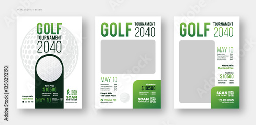 Golf tournament flyer or poster template, annual sports tournament event golf leaflet design set