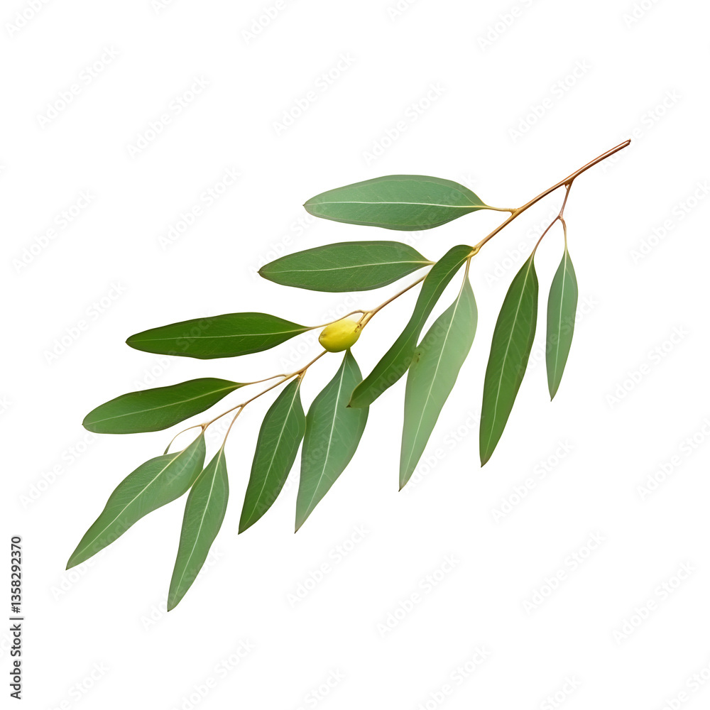 Obraz premium Isolated Transparent Eucalyptus Branch with Green Leaf Foliage Flora