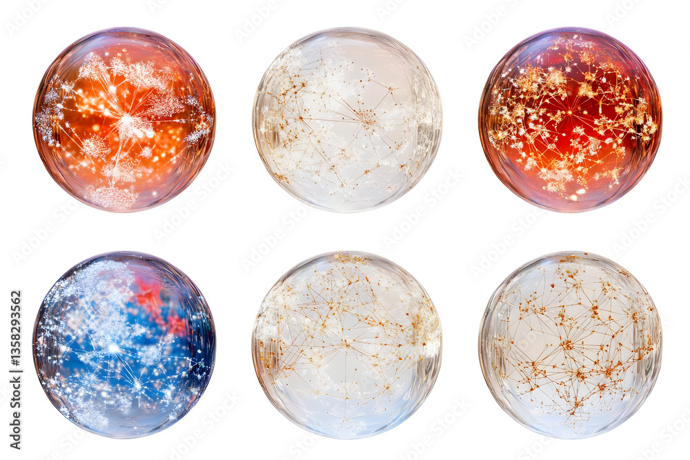 Isolated Transparent Spheres of Orange White and Blue on Black Background Isolated Transparent Spheres of Orange White and Blue on Black Background