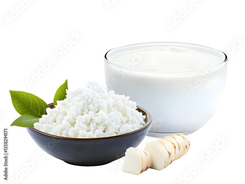 Isolated Background Bowl of Milk with Glass Food Product Nutrition