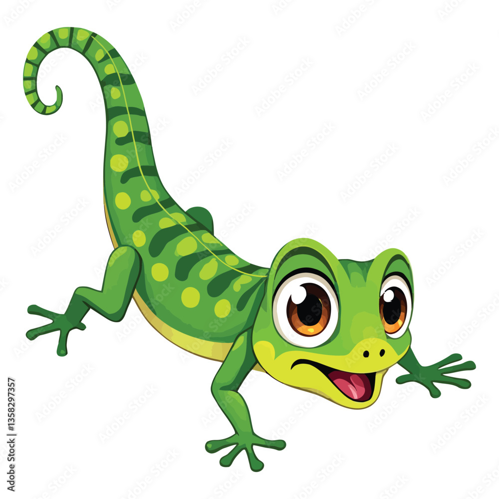Fototapeta premium Cute cartoon lizard isolated on white background