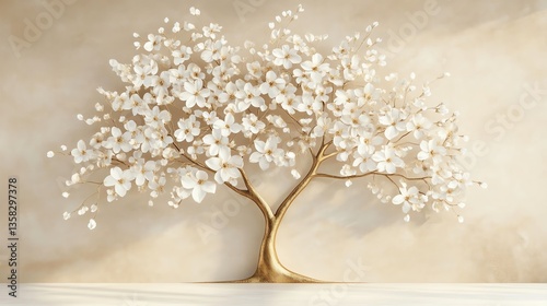 Beautiful White Flowering Tree With Delicate Blossoms Against a Soft Background in a Serene Setting