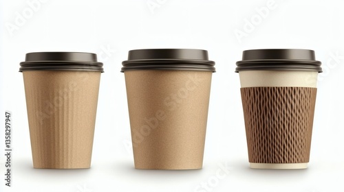 Wallpaper Mural Three paper coffee cups with lids against a clean white background showcase Torontodigital.ca