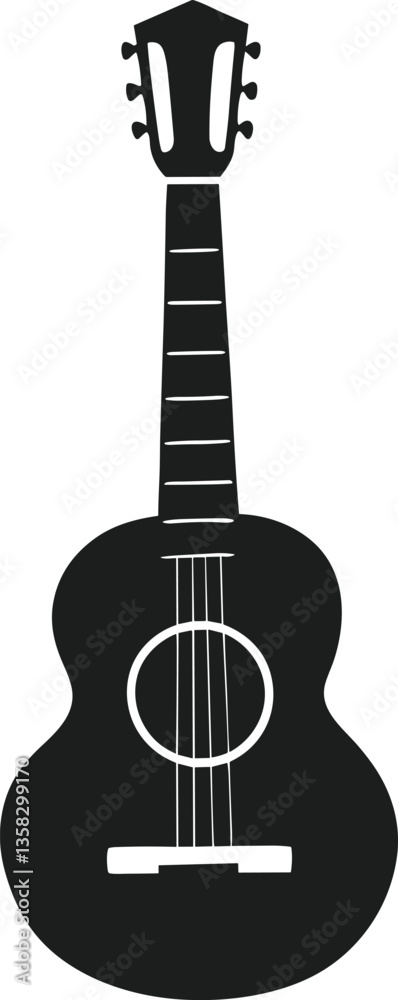 Obraz premium Vintage Acoustic Guitar Silhouette Vector – Classic Musical Instrument Illustration