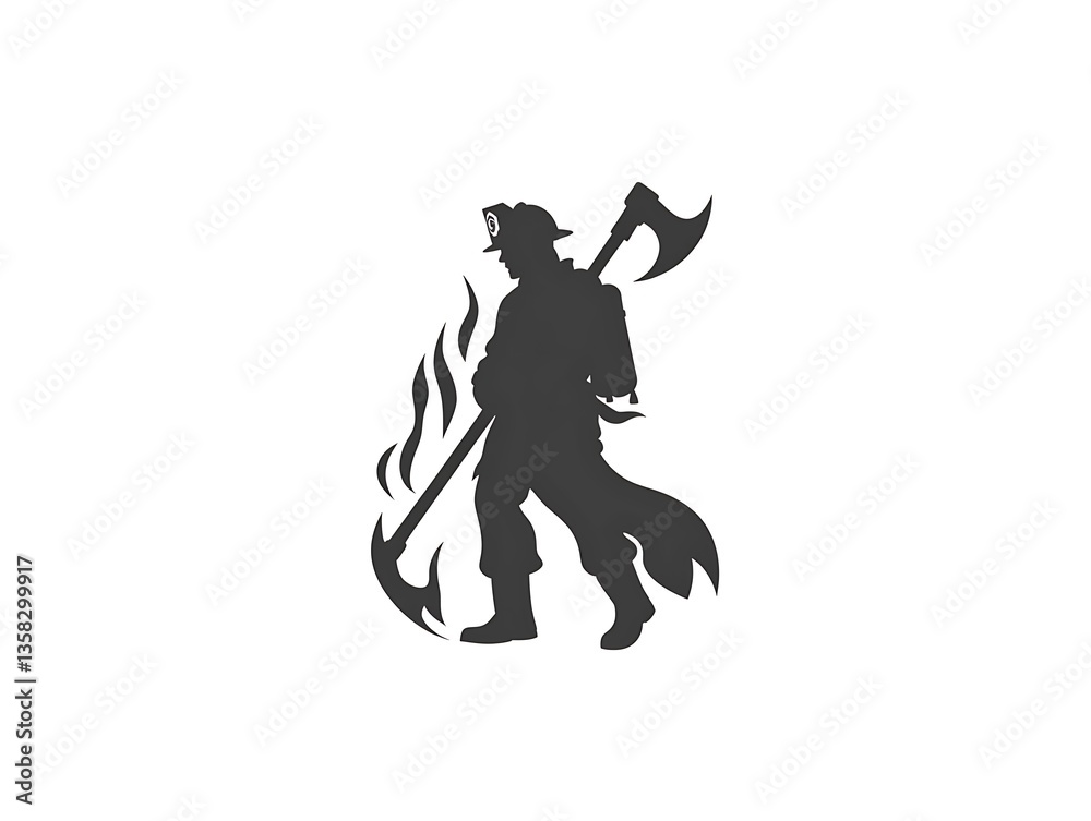 Firefighter Silhouette with Ax. Firefighter Silhouette with Ax.