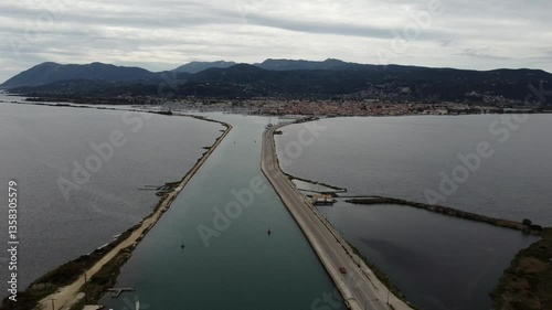 Wallpaper Mural Pull-back aerial view of the Agia Mavra Fort in Lefkada city on Lefkada island, Greece at sunset Torontodigital.ca