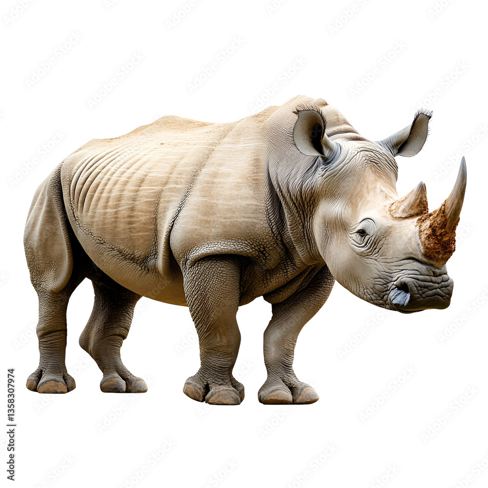 Fototapeta premium Majestic White Rhinoceros Isolated on Black Background
