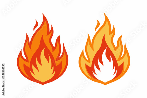 Cartoon Fire Flame Vector Set – Bright Red and Orange Blazing Flames for Hot, Burning, Energy, and Heat Design Concepts