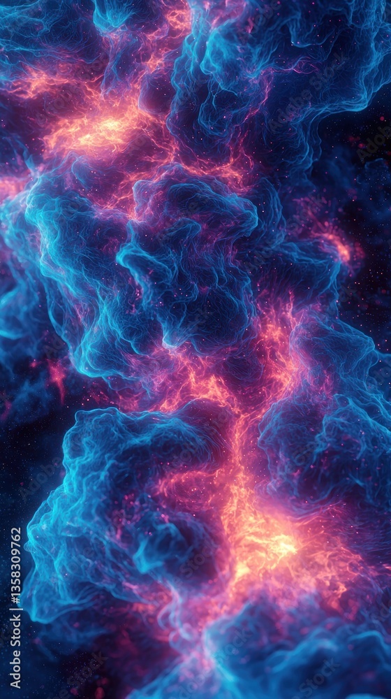 Obraz premium Nebula Turquoise and fiery orange nebula gas swirling. Dark speckled background