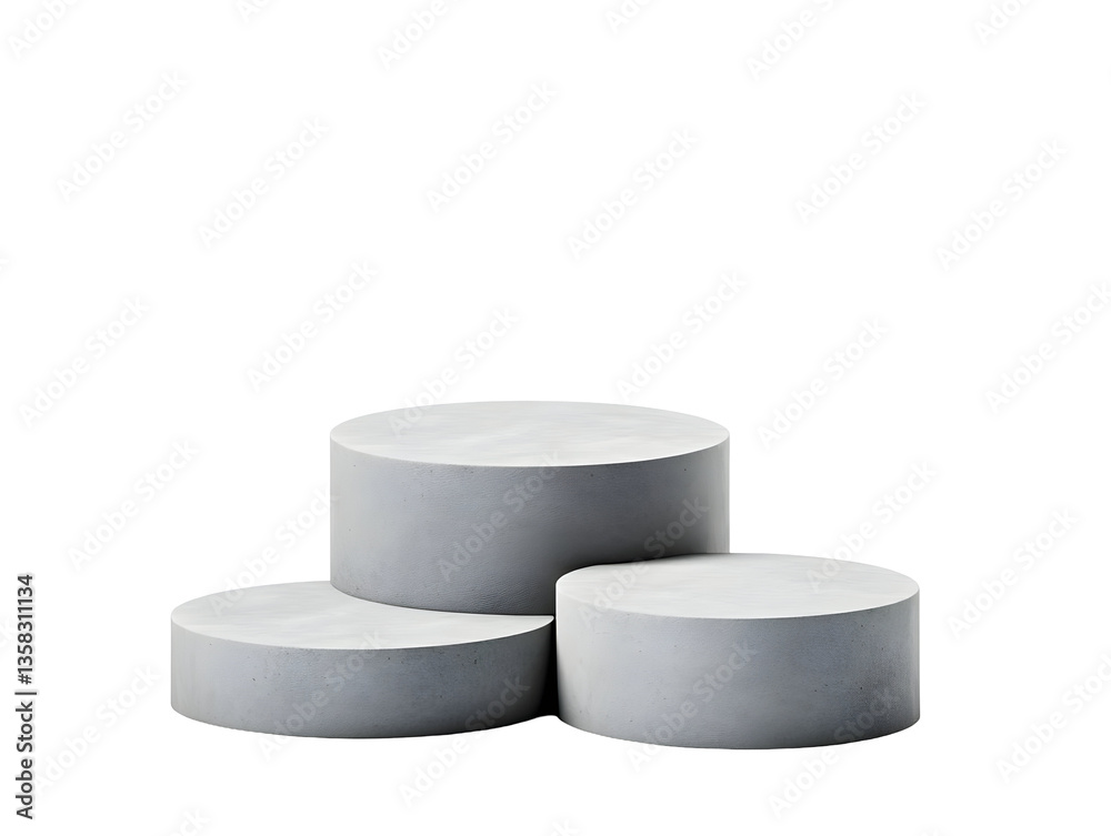 Isolated Background of Three Gray Concrete Cylinders Podium Product Display Isolated Background of Three Gray Concrete Cylinders Podium Product Display