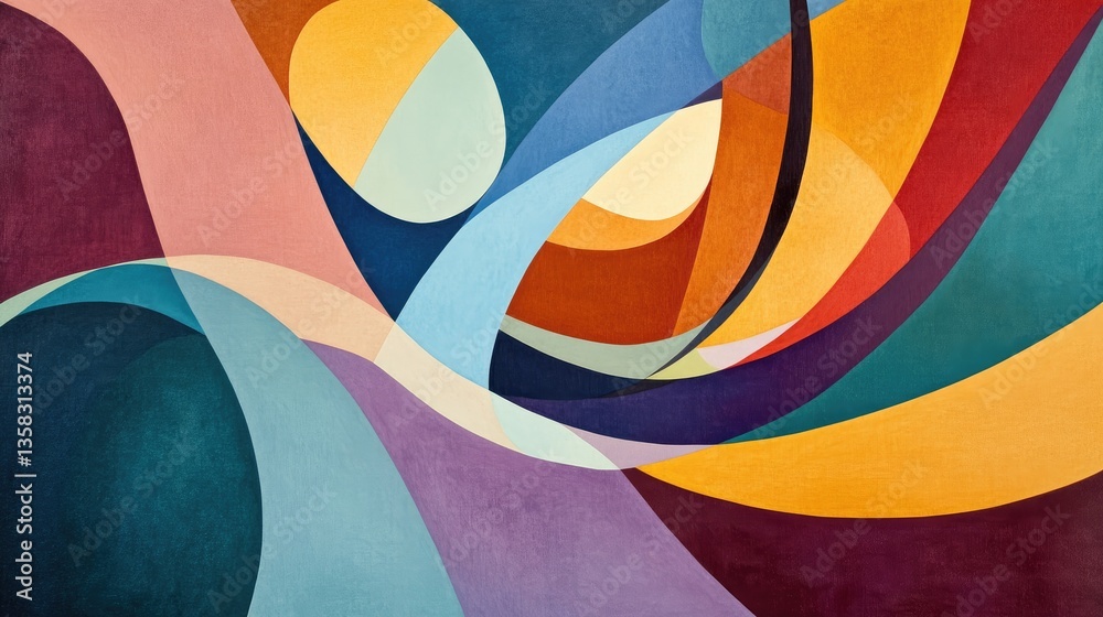 Obraz premium Vibrant Abstract Composition with Flowing Shapes and Bold Colors in a Dynamic Artistic Style