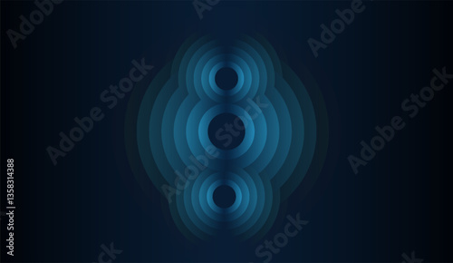 Elegant concentric circles array in gradient blues evoke sophistication and depth on dark backdrop, suggesting connectivity, abstractness and technology solutions
