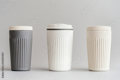 Wallpaper Mural Minimalist reusable coffee cups on a plain background, modern sustainable choices Torontodigital.ca