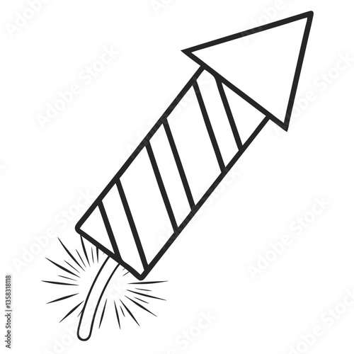 A celebratory firework rocket soaring into the night sky, igniting a burst of joy and excitement with a simple line art design.