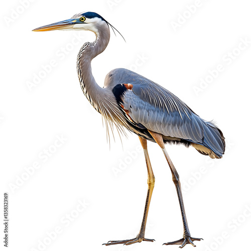 Graceful Blue Heron Stalking Prey with Long Legs Isolated on Transparent Background