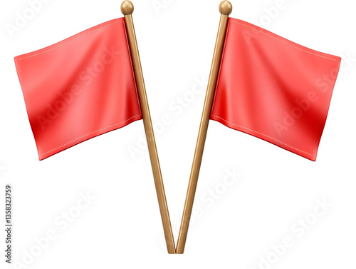 Realistic Illustration Two Waving Red Flags on Transparent Background