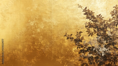 Golden Leaf Silhouette on Textured Background