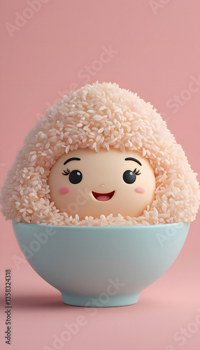 Adorable Rice Cartoon Character in a Bowl