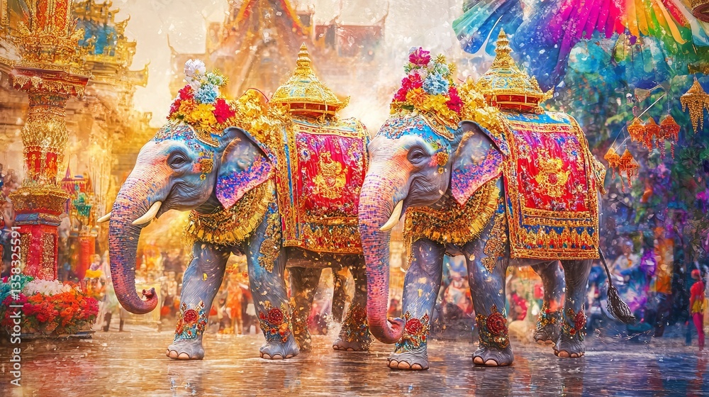 Fototapeta premium Generic Thai Elephant Overview Festival Colors Decorated