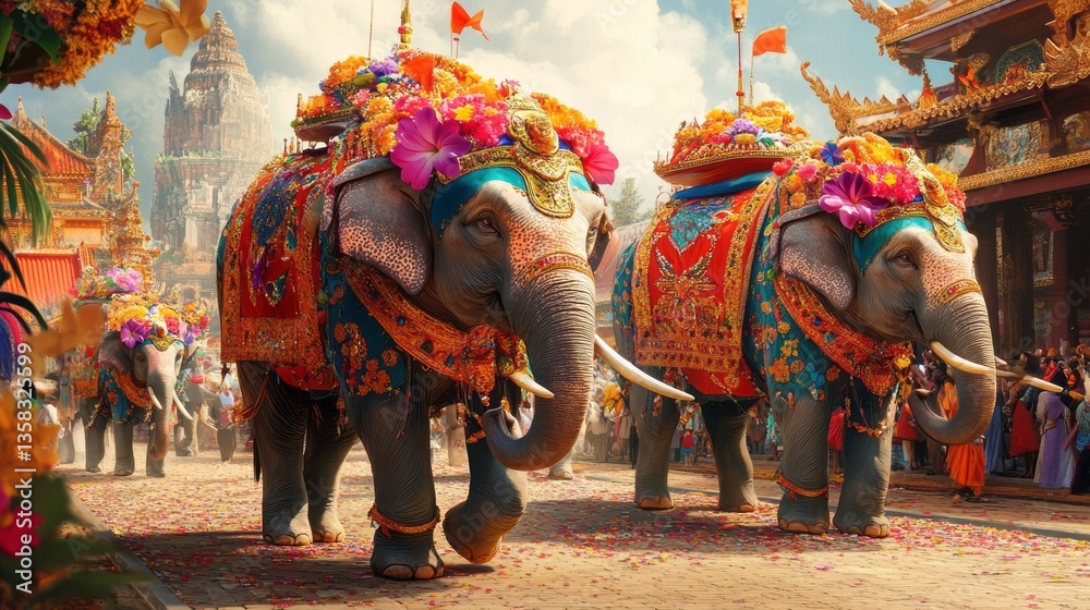 Fototapeta premium Generic Thai Elephant Moment Festival Vibrant Photorealistic