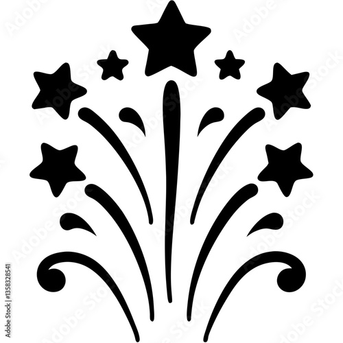A celebratory burst of stars igniting joyful moments and festive cheer in a bold black and white graphic design.