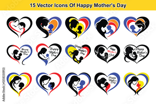 15 Vector Icons Celebrating Happy Mother's Day