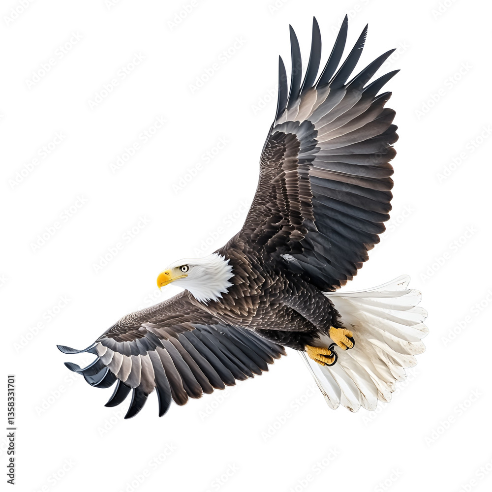 Fototapeta premium Majestic Bald Eagle in Flight Wings Spread Wide Dark Background