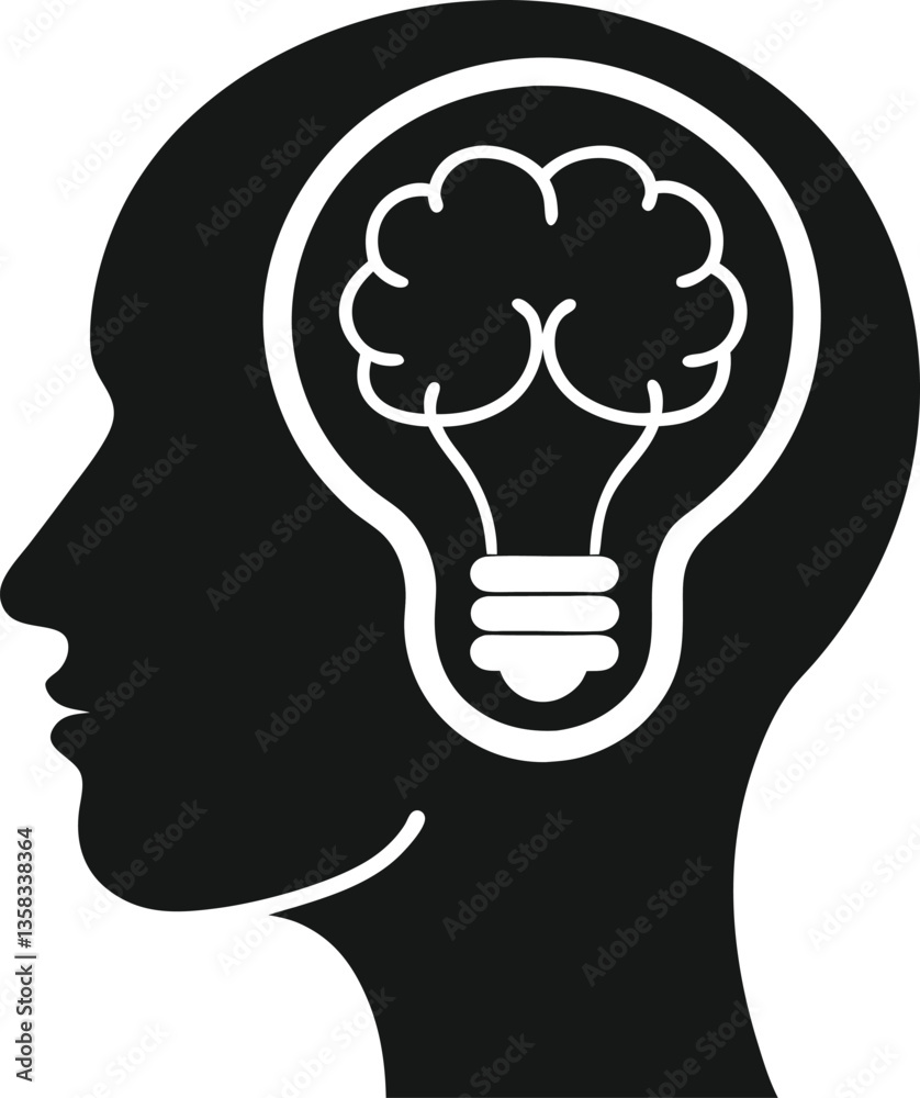 Simple illustration of a lightbulb with a brain inside, symbolizing innovation. Simple illustration of a lightbulb with a brain inside, symbolizing innovation.