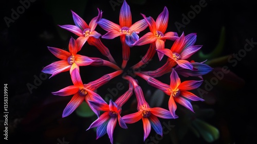 Vibrant Red And Purple Star Shaped Flowers Cluster