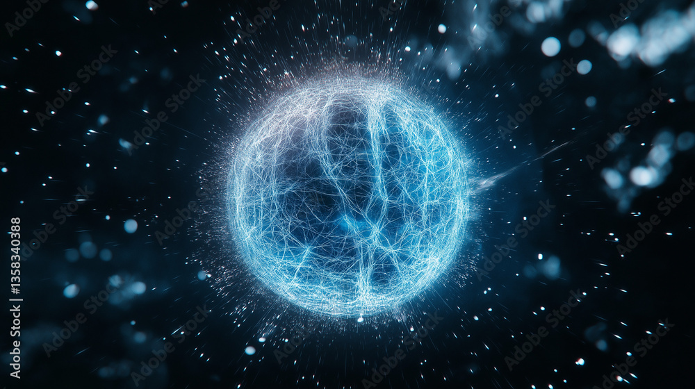 Obraz premium Cosmic Energy Ball: a mesmerizing image of a vibrant sphere pulsating with cosmic energy, rendered in breathtaking detail against a backdrop of infinite space. The vibrant.