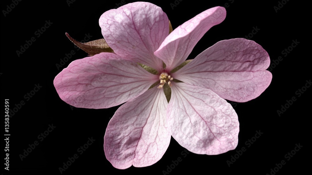 Obraz premium Pale Pink Flower Blossom Close-up on Black Background