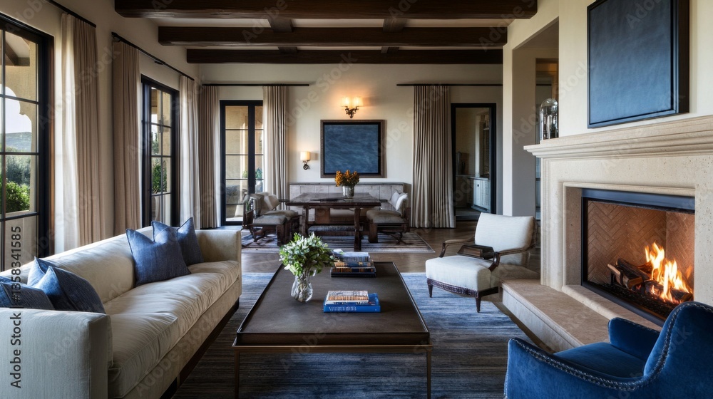 Fototapeta premium Elegant Living Room Interior with Fireplace