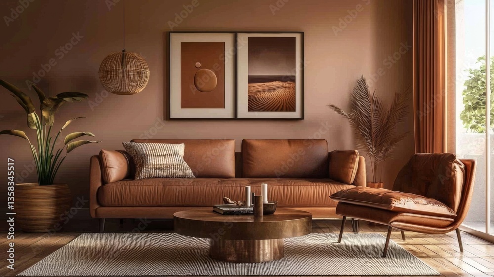 Fototapeta premium Modern interior design showcased in a cozy living room environment.