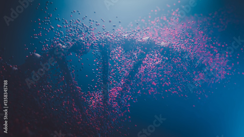 3D illustration of DNA. This scene shows a cell being attacked by a virus.