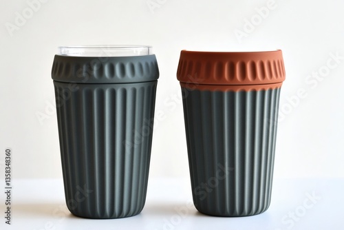 Wallpaper Mural Two stylish reusable coffee cups with vertical ribs on clean white surface Torontodigital.ca