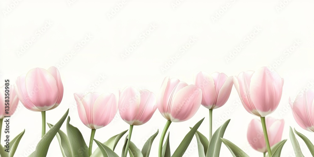 Fototapeta premium A stunning field of white and pink tulips against a clean white backdrop.