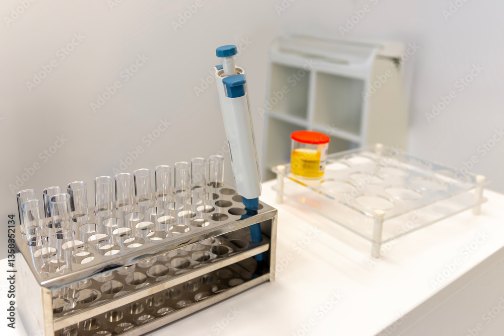 Specimen holder of Plastic Containers for  Urine Sample. Health care and medical concept.
