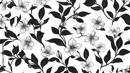 Black And White Floral Seamless Pattern Design