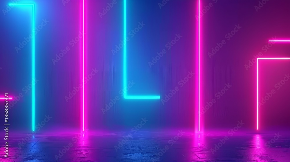 Abstract neon light display with futuristic pink, blue, and purple colors