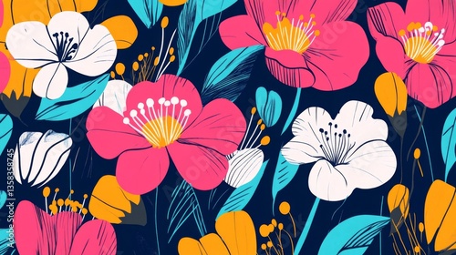 Vibrant Floral Pattern with Pink and White Flowers