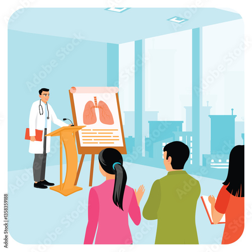 Doctor explaining human lungs, Health education concept. Medical conference