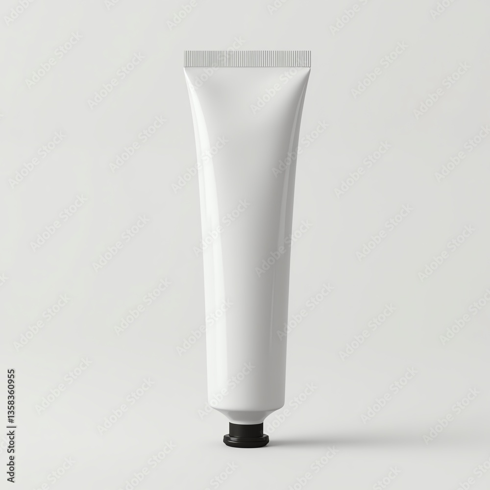 Minimalistic photo of a blank white tube with a black cap on a neutral background. Minimalistic photo of a blank white tube with a black cap on a neutral background.