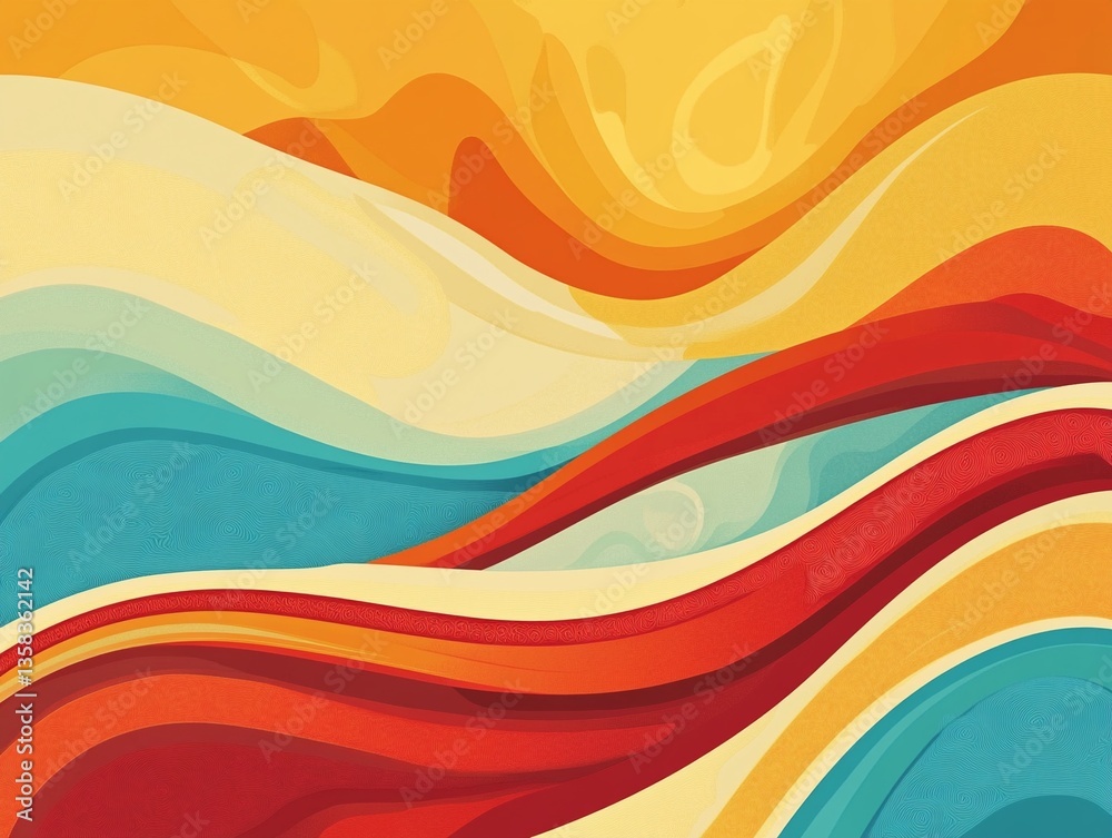 Fototapeta premium Waves in tropical and asian colors on abstract background