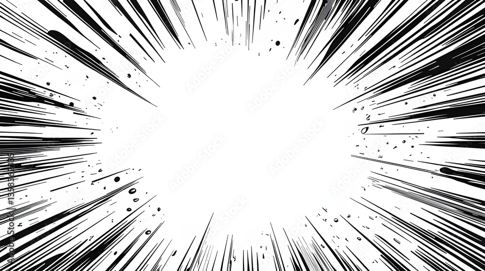 Fototapeta premium Comic-Style Explosion Effect with Black Streaks on a White Background