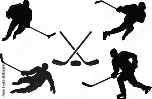 hockey players silhouettes, Ice Hockey Set, Vector Silhouettes of Ice Hockey Players
