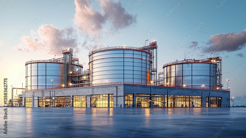 Obraz premium Industrial complex at sunset